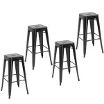 Tabourets de bar - homcom - lot de 4 empilable industriel avec repose - pied r�tro bistrot - m�tal - ...