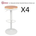 Lot de 4 tabourets de bar industriel marron et blanc pur pivotants et r�glables en hauteur 55 cm - 75 ...