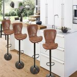 Lot de 4 tabourets de bar - jeobest - style vintage - simili cuir et fer - marron
