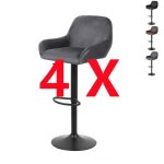 Lot de 4 tabourets de bar en velours avec repose - pieds - ohmg - r�glable en hauteur - cuisine - gris ...