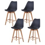 Lot de 4 tabourets scandinave - made4us - noir - pieds en bois massif - polypropyl�ne - 58 x 49 x 102 ...