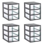 Lot de 4 tours de rangement en plastique a5 3 tiroirs sundis orgamix - gris