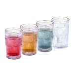 Relaxdays lot de 4 verres avec motif 400 ml vintage bord dor� jus fruits lavables lave - vaisselle transparent ...