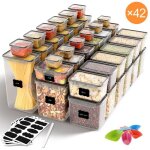 Lot de 42 botes de conservation transparentes pour cuisine - boite rangement hermtiques - avec tiquettes ...