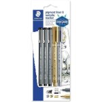 Lot de 5 feutres staedtler pigment liner et metallic marker assortiment couleurs et pointes