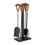 Relaxdays serviteur pour chemine lot 5 pices tisonnier pelle balai  cendres pince support cuir noir ...