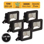 Lot de 5 projecteurs led 10w / ip65 / 1000lm / 3000k connexion directe - sans c�ble - garantie 5 ans