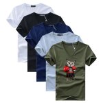 Lot de 5 t - shirt homme col v manches courtes casual tee shirt ete coupe droite imprim chat de boxe ...