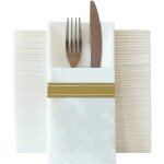 Lot de 50 serviettes de table jetables toucher lin avec poche intgre en flaware douces et absorbantes ...