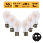 Lot de 6 ampoules led filament b22 10w 1400lm 2700k - garantie 5 ans Lot de 6 ampoules led filament b22 10w 1400lm 2700k - garantie 5 ans