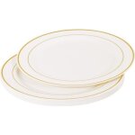 Lot de 6 assiettes en plastique r�utilisable liser� 19cm blanc & or