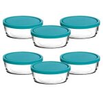 Lot 6 bo�te de conservation rond avec couvercle herm�tique frigoverre en verre - diam�tre 12 x hauteur ...