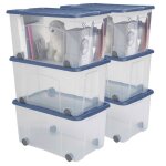 Boite de rangement plastique avec couvercle x6 et roues sundis ventilo 50l l58xl38xh325cm - bleu