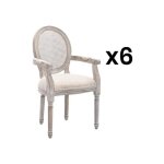 Lot de 6 chaises avec accoudoirs - cannage tissu et bois dhévéa - beige - antoinette Lot de 6 chaises avec accoudoirs - cannage tissu et bois dhévéa - beige - antoinette