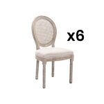 Lot de 6 chaises - cannage tissu et bois dhévéa - beige - antoinette Lot de 6 chaises - cannage tissu et bois dhévéa - beige - antoinette