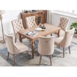 Lot de 6 chaises capitonnées beige en velours - style classique & design - pieds en bois chaises de salle ... Lot de 6 chaises capitonnées beige en velours - style classique & design - pieds en bois chaises de salle ...