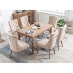 Lot de 6 chaises capitonnes beige en velours - style classique & design - pieds en bois - chaises de ...