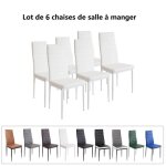Lot de 6 chaise de cuisine - willonin - sige et dossier en similicuir - pieds robuste en mtal