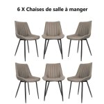 Lot de 6 chaise � manger pour salon chambre cuisine willonin� si�ge rembourr�e en tissu marron dossier ...