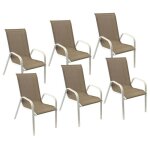 Lot de 6 chaises marbella en textil�ne taupe - aluminium blanc