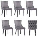 Lot de 6 chaises de salle � manger style scandinave en velours cadre en bois massif gris