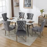 Lot de 6 chaises de salle � manger en velours gris - modernluxe - garniture clout�e - pieds en m�tal