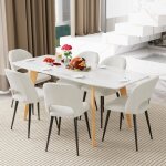 Lot de 6 chaises de salle � manger vivolilv - pi�tement en m�tal noir - tissu cr�me - style scandinave ...