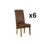 Lot de 6 chaises santos - microfibre aspect cuir vieilli - pieds bois clair Lot de 6 chaises santos - microfibre aspect cuir vieilli - pieds bois clair
