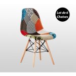 Lot de 6 chaises de salle � manger en tissu patchwork tulipe ? style eiffel vintage pieds en bois ? salle ...