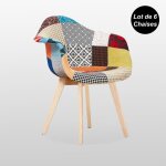 Lot de 6 chaises en tissu patchwork - design scandinave - accoudoirs - salle  manger salon bureau - ...