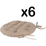 Lot de 6 galettes de chaise ronde en coton coloris lin - diam�tre 38 cm