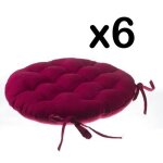 Lot de 6 galettes de chaise ronde en coton coloris rouge - diam�tre 38 cm