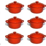 Lot de 6 mini cocottes rouges double poign�e avec couvercle hobby cook