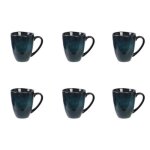 Lot de 6 mugs au gr�s du temps 12cm bleu