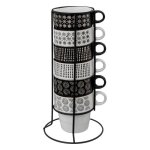 Lot de 6 mugs sur rack ethnik 26cl noir & blanc