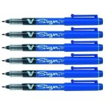Lot de 6 stylos feutre v sign pen pointe moyenne 06 mm bleu