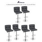Lot de 6 tabourets de bar � dossier en serg� - cuir gris - r�glables en hauteur - style classique