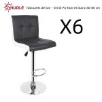 Lot de 6 tabourets de bar huole - simili pu - noir et blanc - style contemporain - r�glables en hauteur ...