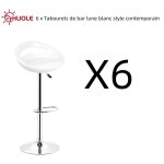 Lot de 6 tabourets de bar lune blanc style contemporain r�glables en hauteur 55 cm - 75 cm - huole