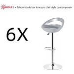 Lot de 6 tabourets de bar lune gris clair style contemporain r�glables en hauteur 55 cm - 75 cm - huole ...