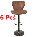 Lot de 6 tabourets de bar marron en simili cuir et m�tal - style industriel vintage - hauteur r�glable ...