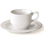 Lot de 6 tasses et sous tasses cafe empilables polo porcelaine �65 mm. 9cl