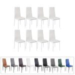 Lot de 8 chaise de cuisine blanc - willonin - sige et dossier en similicuir - pieds robuste en mtal ...