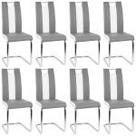 Lot de 8 chaises de salle a manger simili gris et blanc dossier incurve Lot de 8 chaises de salle a manger simili gris et blanc dossier incurve