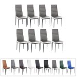 Lot de 8 chaises de salle  manger en similicuir gris avec bordure blanc - willonin