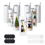 Lot de 8 gobelets thermos  sublimation - vevor - 95 cl - fins et droits - acier inoxydable vierges - ...