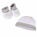 Lot bonnet & chaussons �toile 0 � 1 mois gris