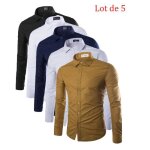 Lot de chemise homme2024 chemise homme manches longues uni ajust�e chemise homme de marqueblanc noir ...