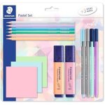 Lot de fournitures de bureau - staedtler - ensemble pastel - 6 crayons de couleur - 2 feutres - 2 surligneurs ...