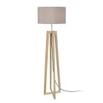 Lot - lampadaire colonne bois naturelaluminium abat - jour: tambour tissu taupe 1 ampoule e27 inspiration ...